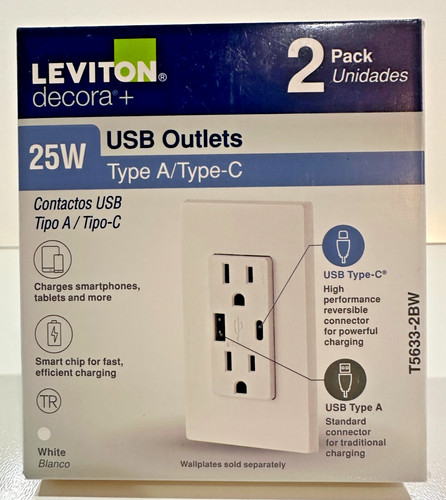 Leviton t5633 2bw 25w - t5633-2bw, usb